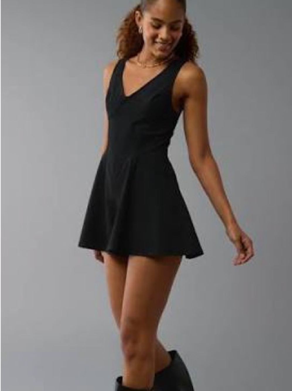 American Eagle black poplin corset romper fit and flare smocked festival large